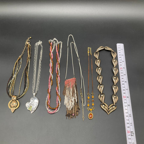 Vintage and Modern Costume Jewelry Lot 6 Necklaces Faux Pearl Heart Abalone