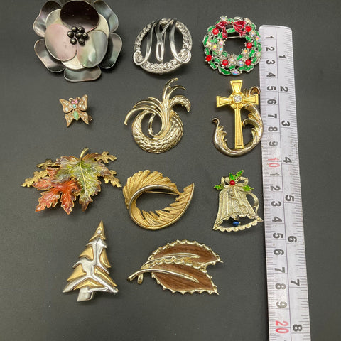 Vintage Sarah Coventry Emmons Liz Claiborne Brooch Lot 11pc Christmas Nature