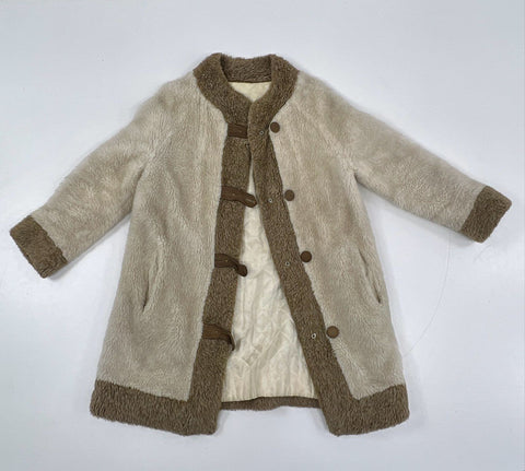 Vintage 70s La Sport Faux Fur Sherpa Toggle Coat Quilted Lined Made in USA