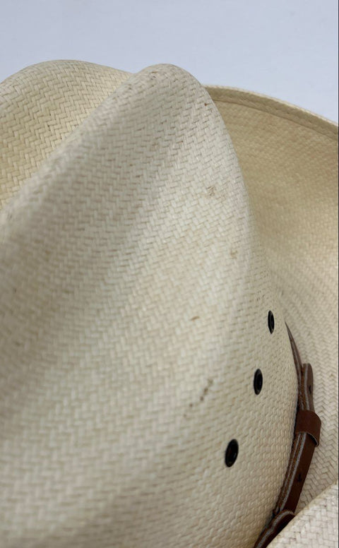 Vintage Wrangler Men's 7X Straw Cowboy Hat Western Leather Band Natural Large