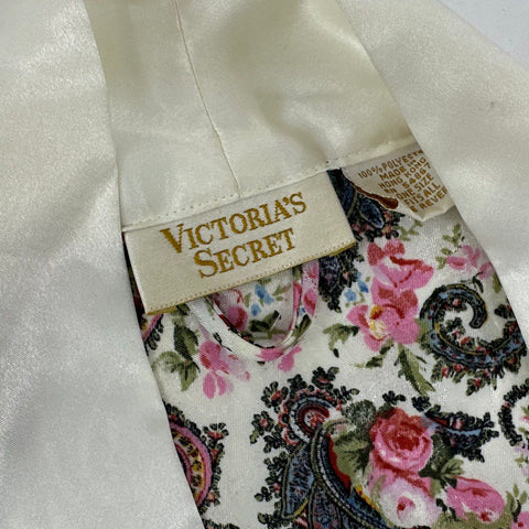 Vintage 90s Victoria's Secret Women's Robe Cream Paisley Floral Satin Sz OS