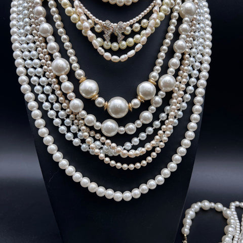 Mixed Faux & Cultured Pearl Jewelry Lot Vintage to Modern Necklaces Bracelet