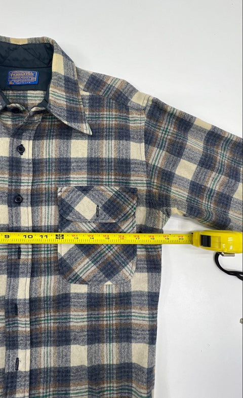 Vintage 70s Pendleton Wool Flannel Plaid Shirt Quilted Yoke USA Sz M