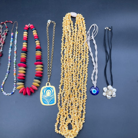 Revelry Beaded Shell Evil Eye Jewelry Lot of 7 Necklaces Boho Vintage Style