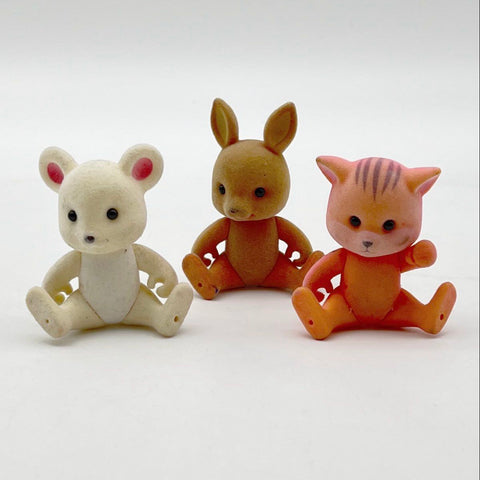 Sylvanian Families Animal Figurine Lot Flocked Plastic 3 Pieces Vintage