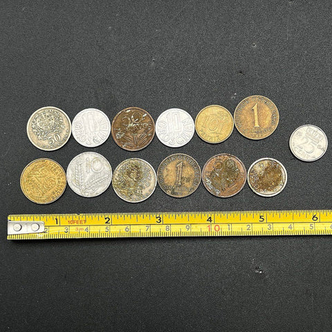 Vintage European Mixed Coin Lot 13 Pcs France Portugal Austria Italy Foreign