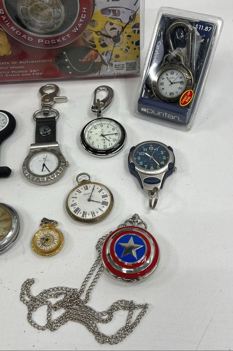 Pocket Watch & Fob Watch Lot of 13 Captain America Railroad Novelty Timepieces