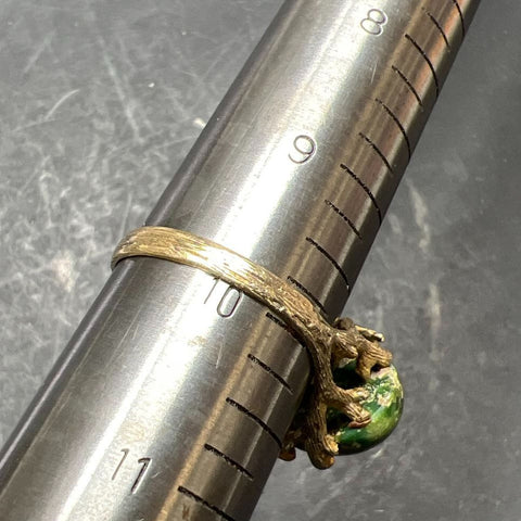 14K Yellow Gold Branches Setting Green Stone Ring Size 10 5.58g