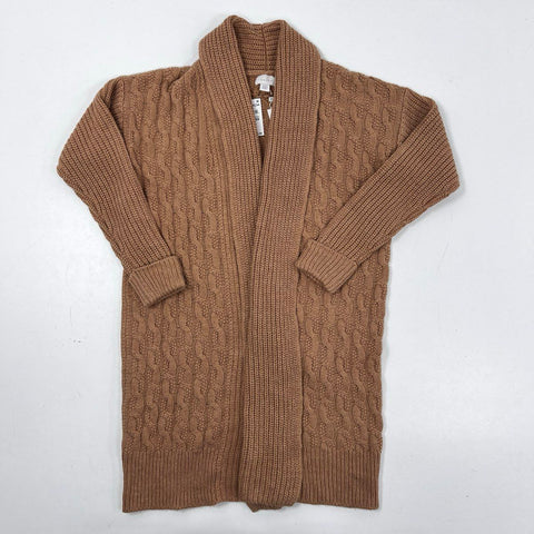 Caslon Women's Cardigan Sweater Tan Camel Cable Knit Shawl Collar Sz M NWT