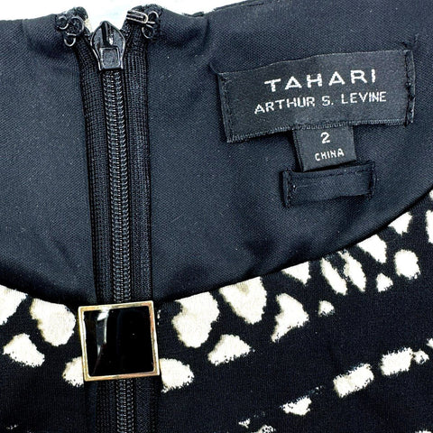 Tahari Arthur S. Levine Women's Black White Animal Print Chevron Dress Sz 2