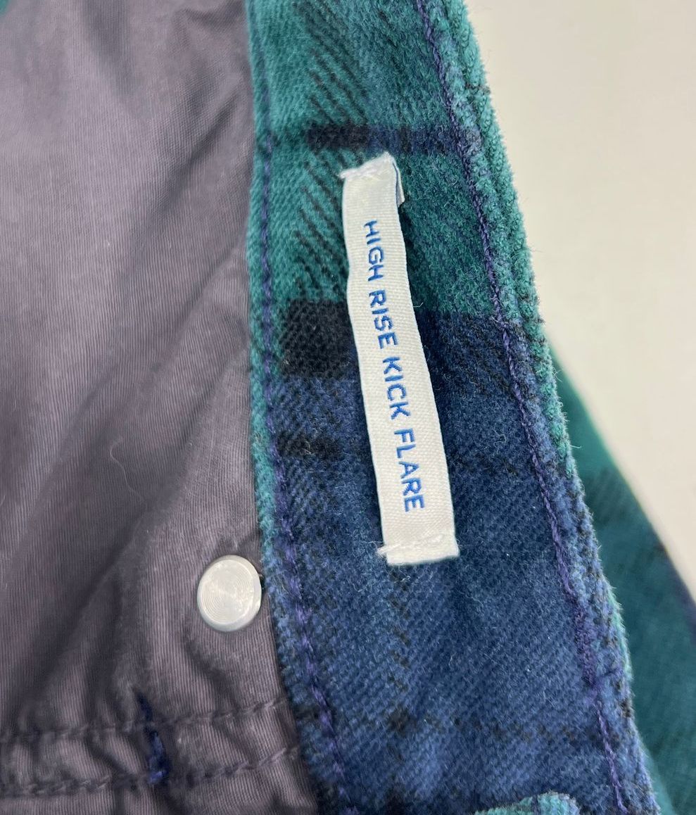 Women's Vineyard Vines High Rise Green Blue Plaid Corduroy Flare Pants - Size 28