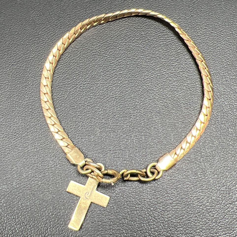 1/20 12K Gold Filled Letter J Engraved Cross Charm Bracelet 4.9g