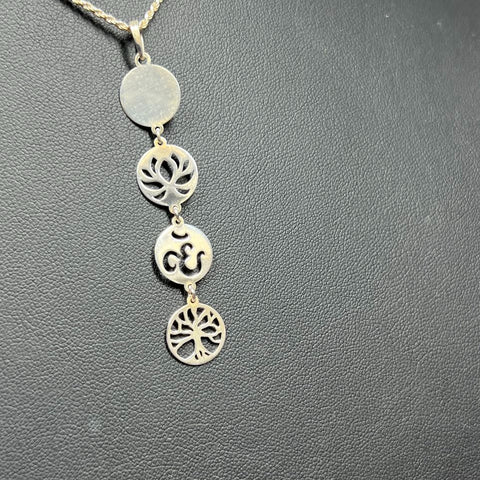 Sterling Silver Lotus Yin Yang Om Tree of Life Dangle Pendant Necklace 5.16g