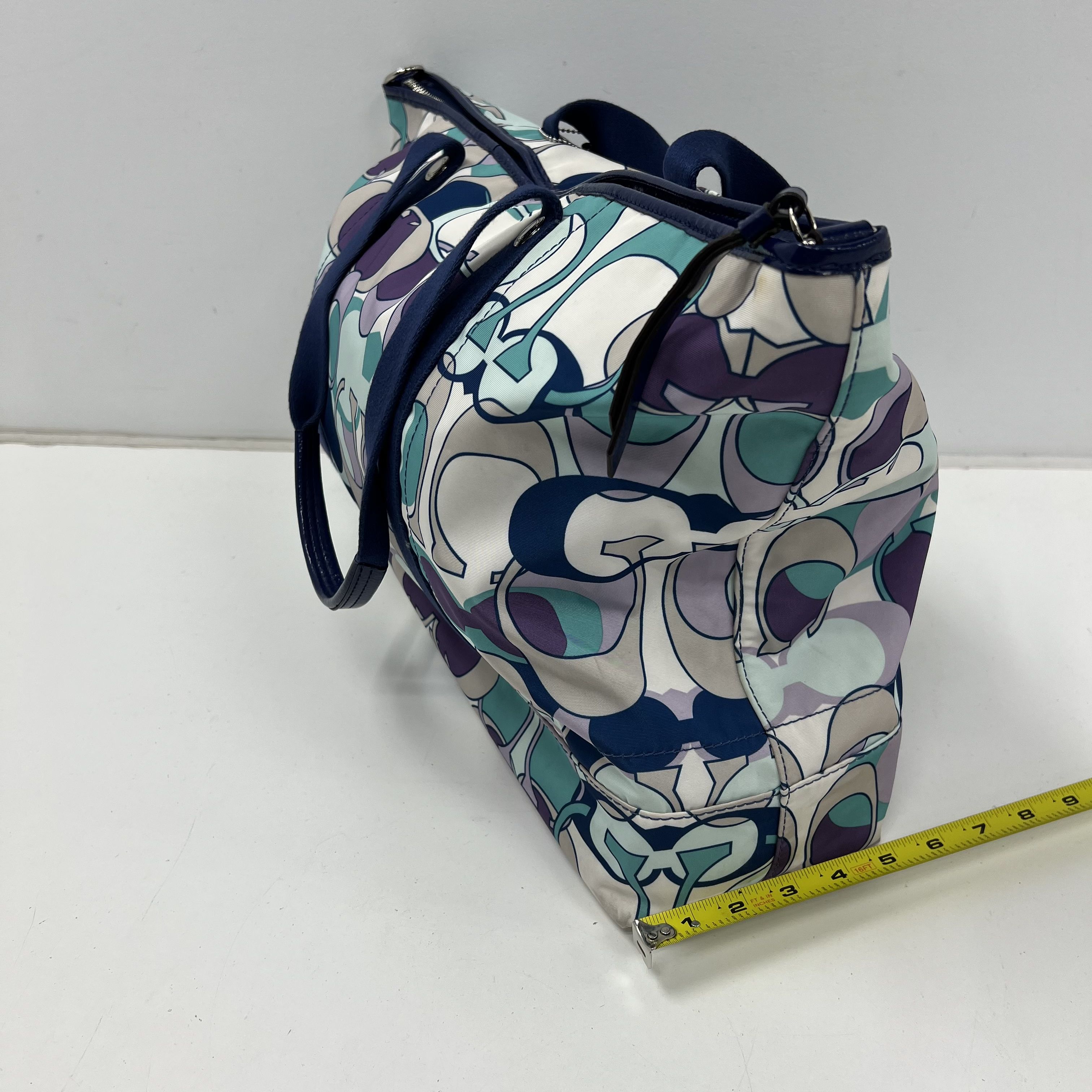 Coach OP Art Print Blues Signature Logo Graphics Weekender Bag Duffle F77285