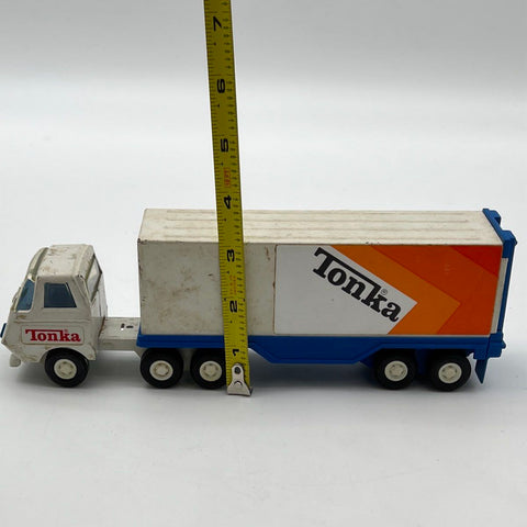 Vintage Tonka Semi Truck Tractor Trailer White Blue 10 Inch Toy Vehicle