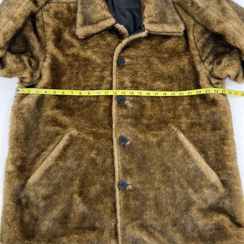 Vintage 90s Charles Klein Brown Faux Fur Collared Button Front Coat Sz L
