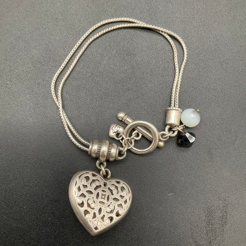 Brighton Silver Tone Scroll Bangle & Heart Charm Toggle Bracelet Lot 2pc