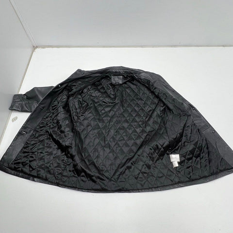 Vintage Y2K Kathy Ireland Black Genuine Leather Quilted Jacket Womens L