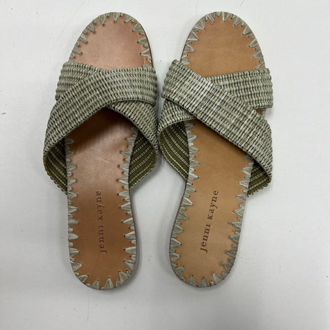 Jenni Kayne Woven Criss Cross Slide Sandal Sage Green Leather Flats Size 39