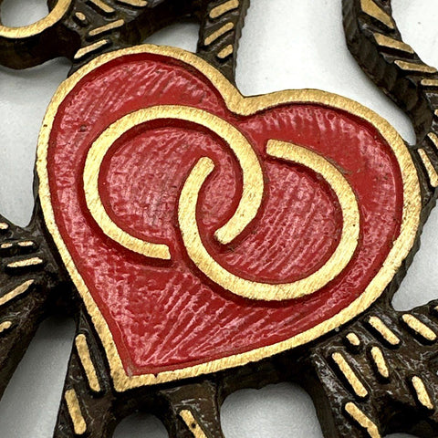 Terra Sancta Guild Vintage Bronze Enamel Dove Love Heart Hanging Art 4.5"
