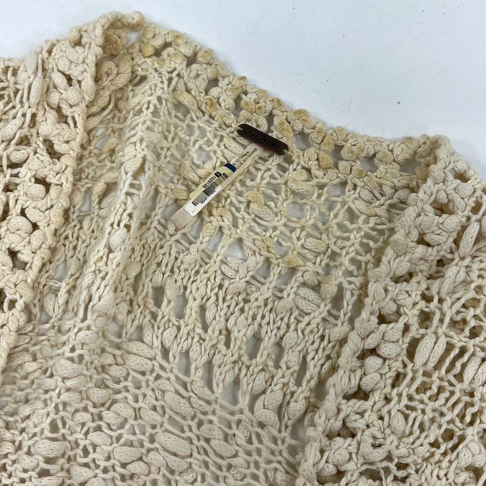 Free People Cream Open Knit Crochet Boho Duster Cardigan Sweater Womens