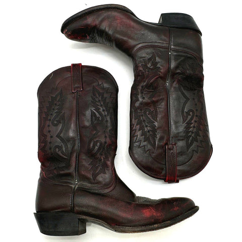 Nocona Black Red Rub Off Leather Western Cowboy Boots Men's Size 10.5 EE