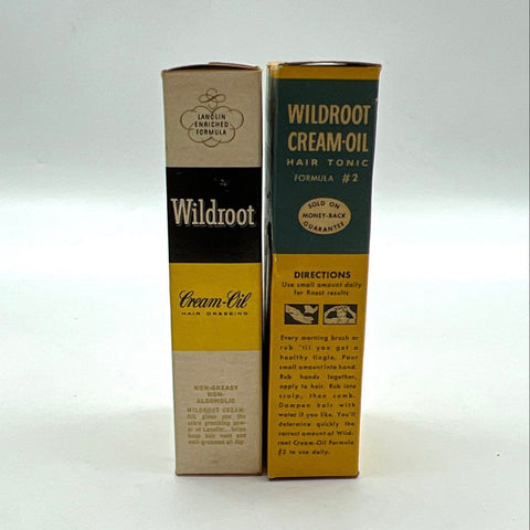 Vintage Wildroot Men's Cream-Oil Hair Tonic Dressing Glass Bottles Set 3.5 Oz