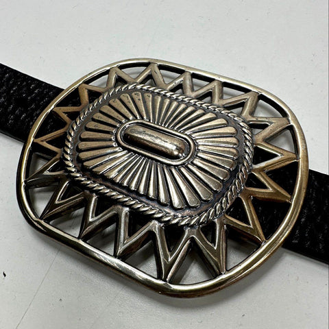 Women's Black Leather Belt Silver Concho Medallion Southwestern Western Sz 36