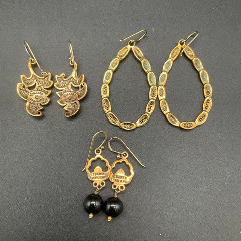 Barse Lot 3 Pairs Dangle Hoop Earrings Sterling Silver Earwires Thailand