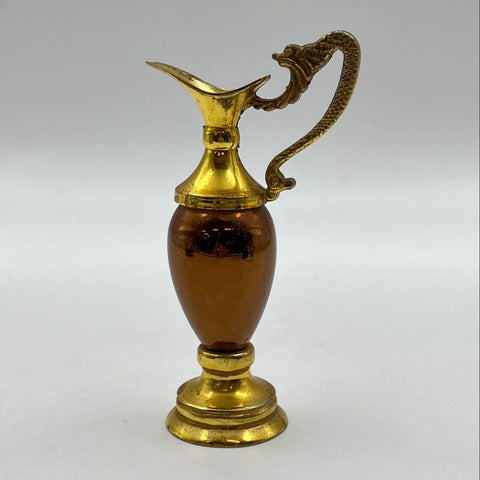 Vintage Brass and Amber Glass Pitcher Jug Serpent Handle Made in England 1950s