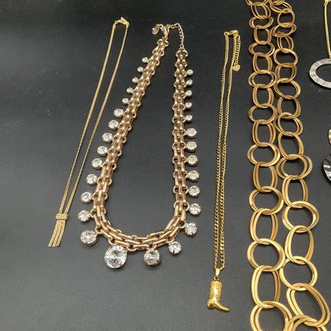 Vintage & Modern Fashion Jewelry Lot 9 Necklaces Floral Boot Rhinestones