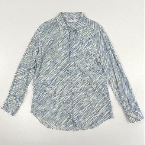 Equipment Femme Women's Blue Cream Abstract Stripe Viscose Button Down Blouse L