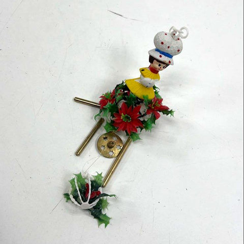 Vintage Christmas Wind Chime Hanging Ornament Poinsettia Angel Figure Plastic
