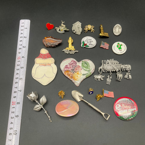 Collectible Pin and Brooch Lot Mixed Subjects Vintage Holiday Religious 21pc