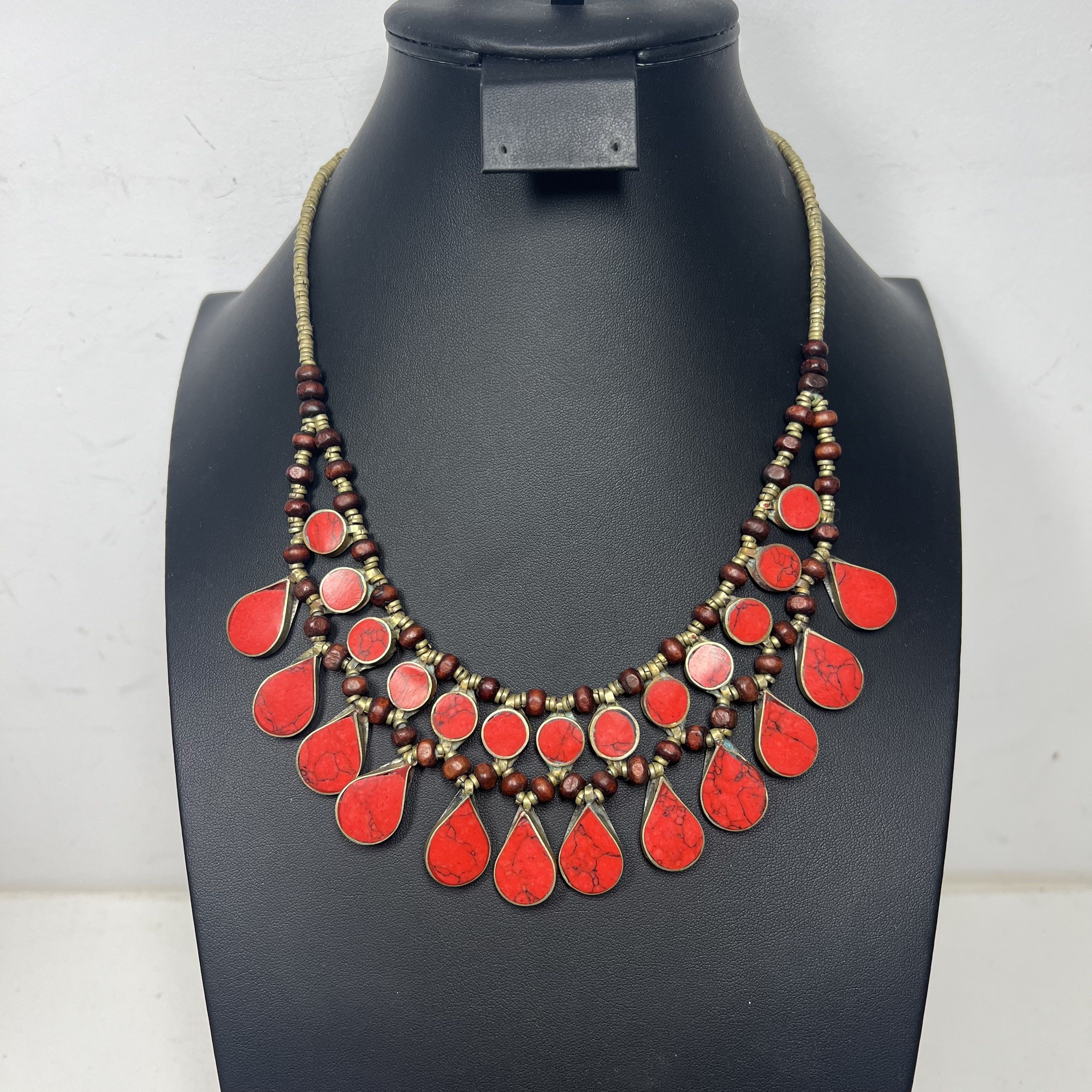 Coral Necklace Red Orange Beaded Statement Necklace