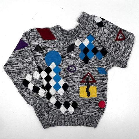 Vintage 90s FIX Geometric Patchwork Abstract Knit Sweater Sz S