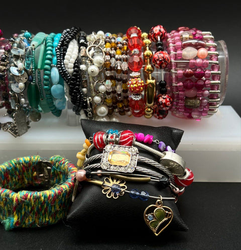 Eclectic Costume Jewelry Bracelet Lot 20 Pieces Beaded Charm Cable Boho Style