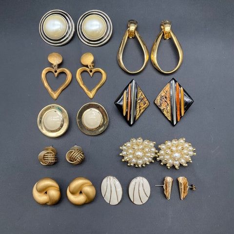 Vintage 80s Style Costume Jewelry Lot 10 Pairs Earrings Clip-on Pierced Mixed