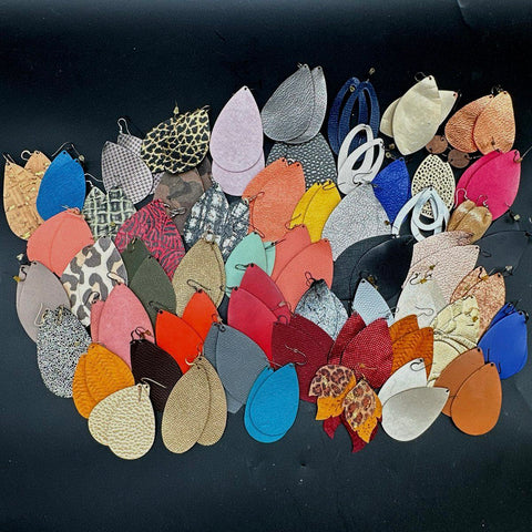 Faux Leather Teardrop Earrings Bulk Jewelry Lot 60 Pairs Mixed Colors Patterns