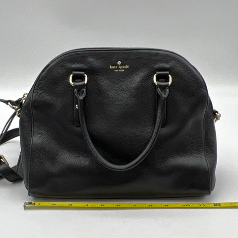 Kate Spade Black Pebbled Leather Dome Satchel Crossbody Bag Gold Hardware