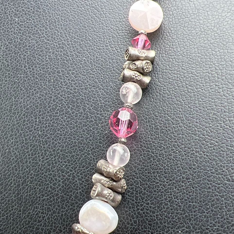 Pearl & Pink Bead Sterling Silver Necklace