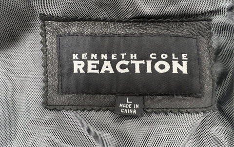 Kenneth Cole Reaction Women's Black Full Zip Leather Jacket Shirt Collar Sz L