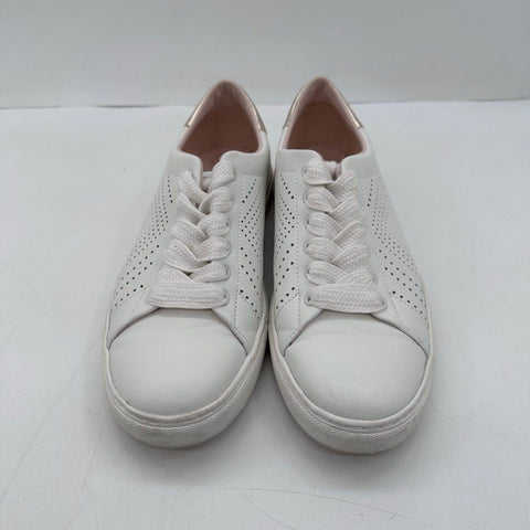 Kate Spade Aster White Perforated Leather Sneakers Metallic Gold Size 10B