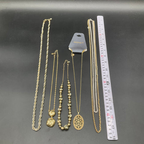 Vintage Monet Necklace Jewelry Lot of 5 Gold Silver Tone Pendants Chains