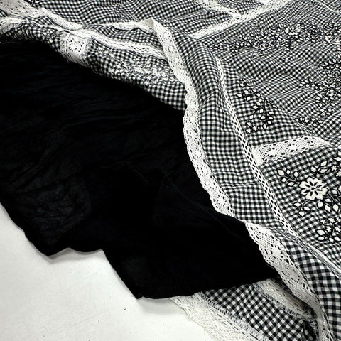 Free People Women's Black White Gingham Floral Embroidered Lace Tunic Dress Sz M