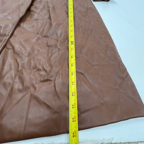 Avec Les Filles Womens Brown Faux Leather Double Breasted Trench Coat Size L