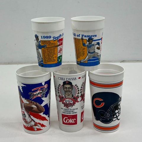 Vintage Sports Tumbler Lot 7pc Griffey Jr Puckett Wilkins Bears Coke 1989-91