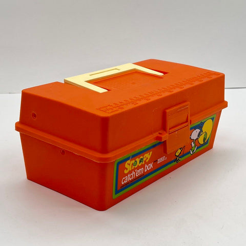 Vintage Snoopy Zebco Catch'em Box Orange Plastic Tackle Utility Box Woodstock