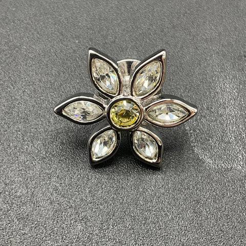 Swarovski Silver Tone Crystal Daisy Flower Tie Tack Lapel Pin with Velvet Pouch