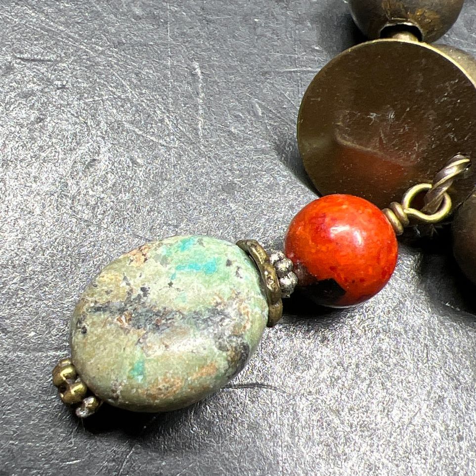 Ball Bearing Turquoise Coral and E Charm Bracelet